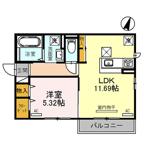 徳島県小松島市中田町字出口(賃貸アパート1LDK・1階・42.77㎡)の写真 その2