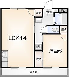 浜の前マンション11 1LDKの間取図画像