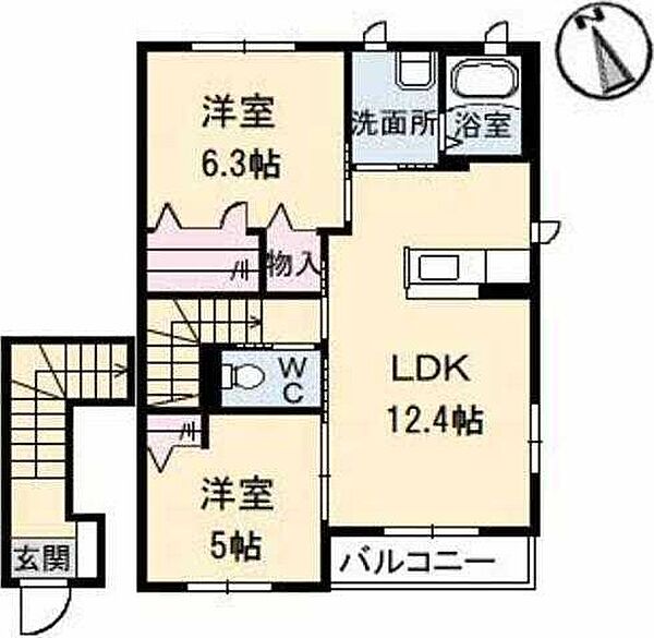 シャーメゾンエーデルハイム　Ｄ棟 D0210｜徳島県徳島市川内町榎瀬(賃貸アパート2LDK・2階・58.20㎡)の写真 その2