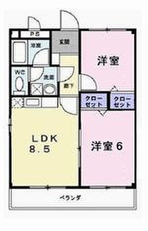 兵庫県小野市本町1丁目(賃貸マンション2LDK・3階・45.00㎡)の写真 その2