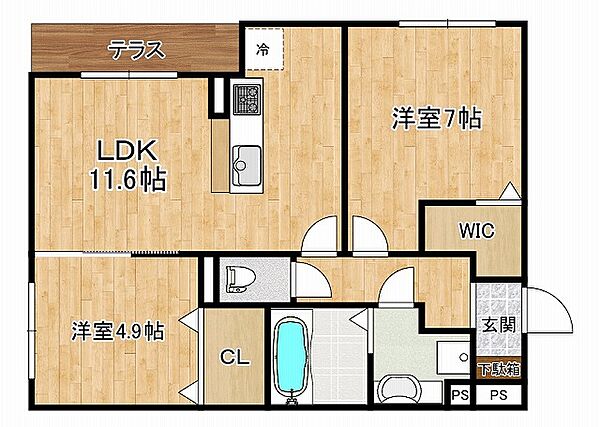 兵庫県神戸市東灘区本山中町2丁目(賃貸アパート2LDK・1階・56.31㎡)の写真 その2