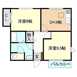 プロムナードカスガB 2DKの間取図画像