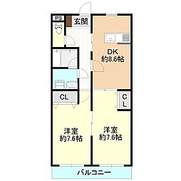 フォレスト春日 2DKの間取図画像