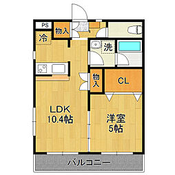 K-2 1LDKの間取図画像