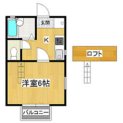 Kコーポ東光台 1Kの間取図画像