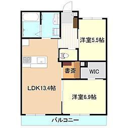 ベレオ竹園 2LDKの間取図画像