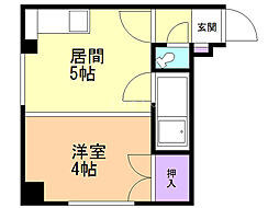 ツインブランシェ西館 1DKの間取図画像