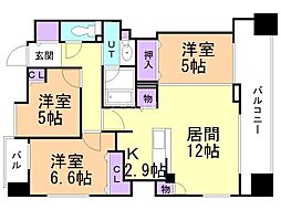 札幌市営東西線 バスセンター前駅 徒歩5分の賃貸マンション 9階3LDKの間取り