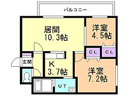 エル・ベスト南郷 2LDKの間取図画像
