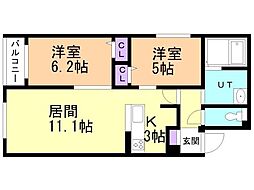 グランメール平和通公園 2LDKの間取図画像