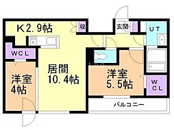 ALPHASQUARE菊水2条 2LDKの間取図画像