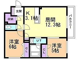 ライラックプレイス 2LDKの間取図画像