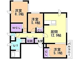 シュベール菊水 3LDKの間取図画像