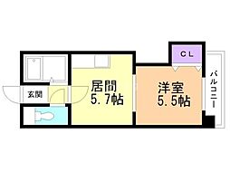 プロシード本通 1DKの間取図画像
