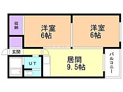 クレア栄通1号棟 2LDKの間取図画像