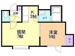 ビーウエスト2 1LDKの間取図画像