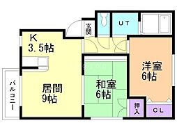 カネサハイム 2LDKの間取図画像