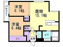 メルシメゾン 2LDKの間取図画像
