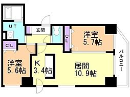 ヒルズガーデン東札幌 2LDKの間取図画像