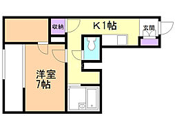 レオパレス大樹 1Kの間取図画像