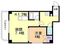 ロイヤルリバー 1LDKの間取図画像