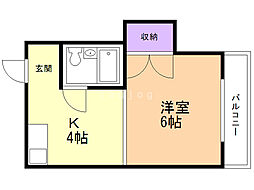 リバーサイド菊水 1Kの間取図画像