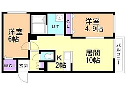 アーバン東札幌 2LDKの間取図画像