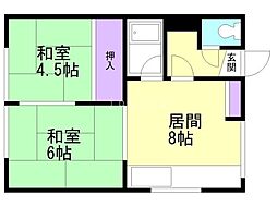 ファミールみかみB棟 2DKの間取図画像