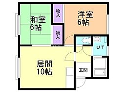 北郷ハイツ 2LDKの間取図画像