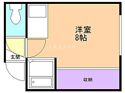 レインボーハイムA ワンルームの間取図画像