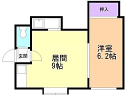 第6ベルハイム 1LDKの間取図画像