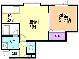 ハッピネス北郷2 1LDKの間取図画像
