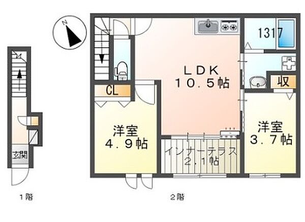 コントレイル糸引 205｜兵庫県姫路市継(賃貸アパート2LDK・2階・52.58㎡)の写真 その2