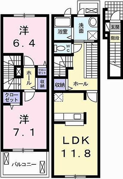 兵庫県姫路市花田町小川(賃貸アパート2LDK・2階・67.05㎡)の写真 その2