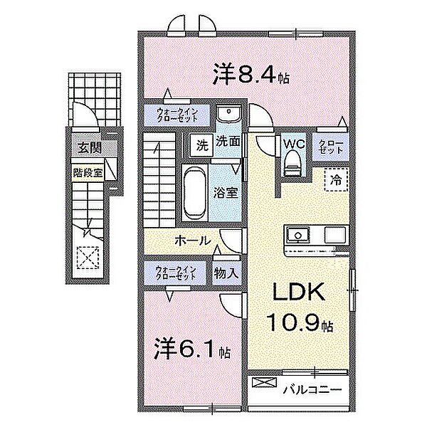 兵庫県加古川市別府町新野辺(賃貸アパート2LDK・2階・61.14㎡)の写真 その2