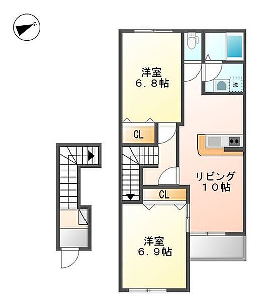 兵庫県加東市上滝野(賃貸アパート2LDK・2階・60.00㎡)の写真 その2