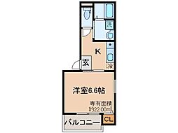 コンプレト醍醐 1Kの間取図画像
