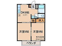 ハイツカリタス 2DKの間取図画像