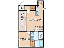 ヴィラ.アンジュ 1LDKの間取図画像