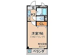 サンシーガル3 1Kの間取図画像