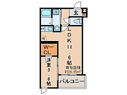 京都市伏見区向島二ノ丸町アパート 1LDKの間取図画像