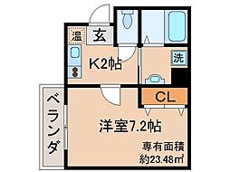 グランジュネス 1Kの間取図画像