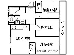 京都市醍醐上ノ山団地B3棟 3LDKの間取図画像