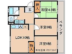 京都市醍醐上ノ山団地B3棟 3LDKの間取図画像