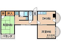 ヴィラ勧修寺 2DKの間取図画像