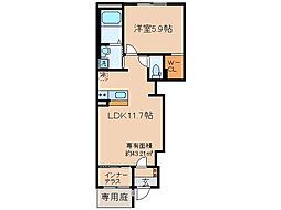 京都市山科区椥辻封シ川町アパート 1LDKの間取図画像