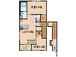 京都市山科区椥辻封シ川町アパート 2LDKの間取図画像