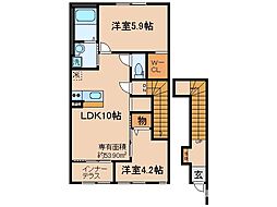 京都市山科区椥辻封シ川町アパート 2LDKの間取図画像