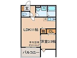 京都市山科区西野大鳥井町アパート 1LDKの間取図画像