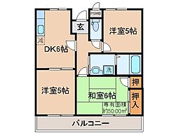 セントラルウエスト 3DKの間取図画像